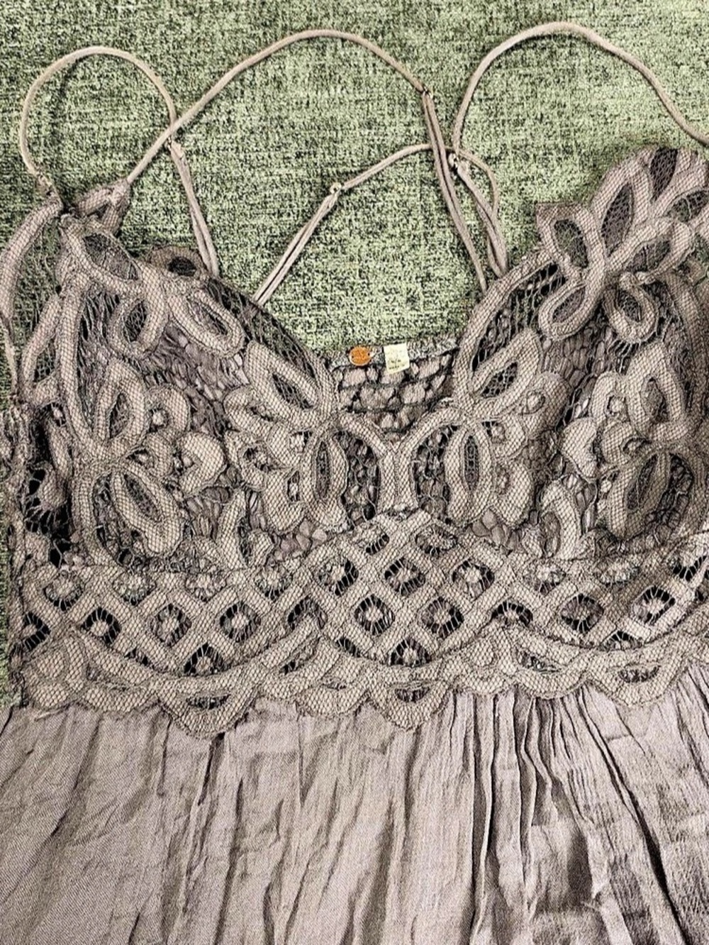 Free People Adella M Lace Crochet Tiered Dress bohemian/fairy flowy Gray Purple